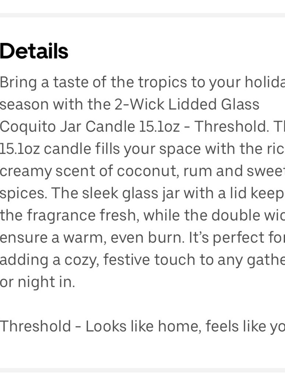 THRESHOLD NWT 2-Wick Lidded
Glass Coquito Jar Candle, Coconut - Spiced Rum -15.1 - Picture 4 of 5